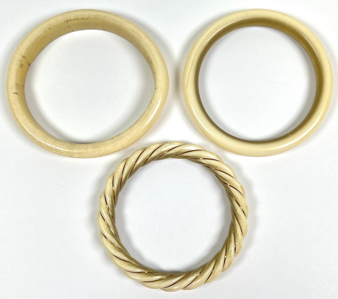 ANTIQUE ORGANIC BANGLE BRACELETS: ONE WITH GOLD WIRE INLAY