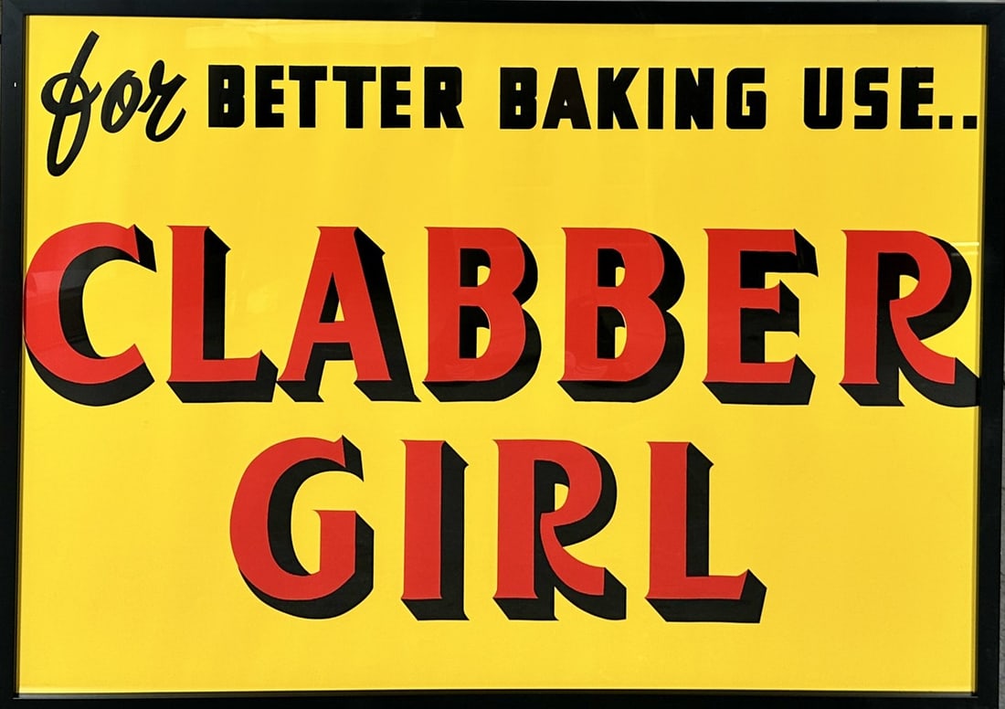 CLABBER GIRL ADVERTISING POSTER: FRAMED ADVERTISING POSTER FOR CLABBER GIRL - TERRE HAUTE, INDIANA. 29"X42"