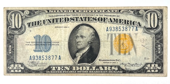 1934 U.S. $10 YELLOW SEAL NOTE