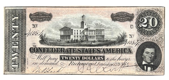 1864 CONFEDERATE $20 NOTE