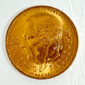 1945 MEXICO 2 PESO GOLD COIN