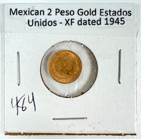 1945 MEXICO 2 PESO GOLD COIN