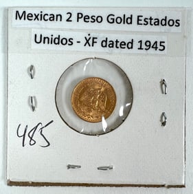 1945 MEXICO 2 PESO GOLD COIN