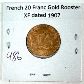 1907 FRANCE 20 FRANC GOLD ROOSTER