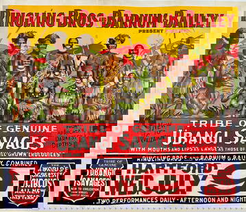 Ringling Bros. Barnum Bailey - Ubangi Savages: Original, authentic poster for Ringling Bros. Barnum & Bailey Circus - Tribe of Genuine Ubangi Savages - New to Civiliation - From Africa's Darkest Depths - With mouths and lips as large as those of f