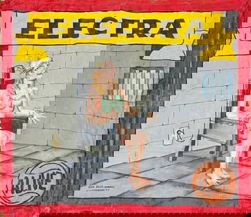 Sideshow Banner - Electra - Dick Beck: Original, authentic circus, carnival, sideshow banner billing Electra. Dick Beck (American, 20th c.), Sho-painter, Kissimmee, Florida, hand-painted canvas banner. Signed. Wear consistent with show use