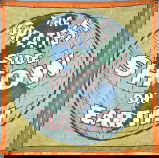 Sideshow Banner - The Greatest Sideshow on Earth: Original, authentic circus, carnival, sideshow banner. Presumably for the Ringling Bros. Barnum & Bailey Circus, sideshow annex. Unsigned, hand-painted canvas banner. Light wear consistent with show u
