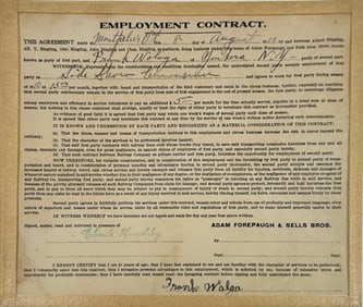 Ringling Bros. - 1910 Sideshow Employment Contract