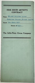 Sells-Floto Circus Artist Employment Contract