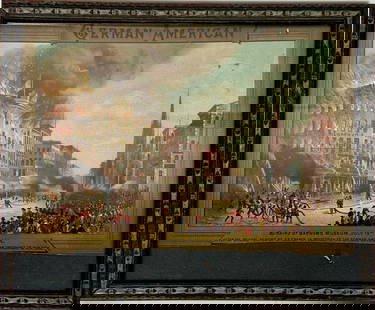 Burning of Barnum's Museum - 1865: German American - Burning of Barnum's Museum, July 13th, 1865. Litho after the original painting by C.P. Cranch in posession of the German American Insurance Co. - New York. Framed. Trimmed lower marg