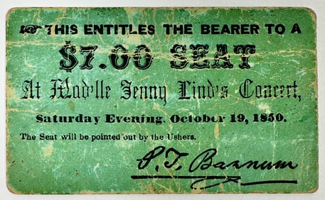 1850 Jenny Lind Original Concert Ticket
