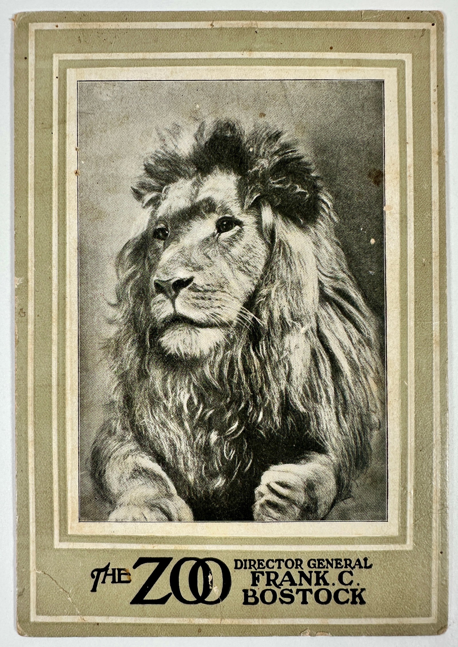 The Zoo - Director General Frank C. Bostock: Frank C. Borstock (1855-1912), England's Greatest Showman. Credited with introducing chairs to lion act to help to control the beasts. Introduced the Big Cage to Circus Acts. Cabinet card. Corner crea