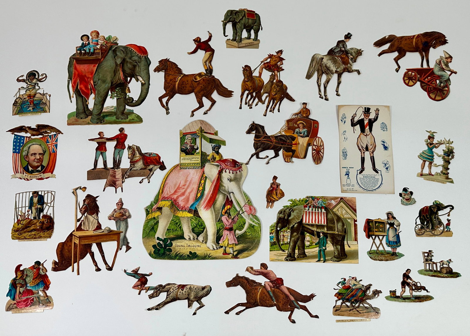 Collection of Die-Cut Scraps: Chromolithograph loose die-cut scraps and a Toung Taloung trade card. Largest 8"x10"