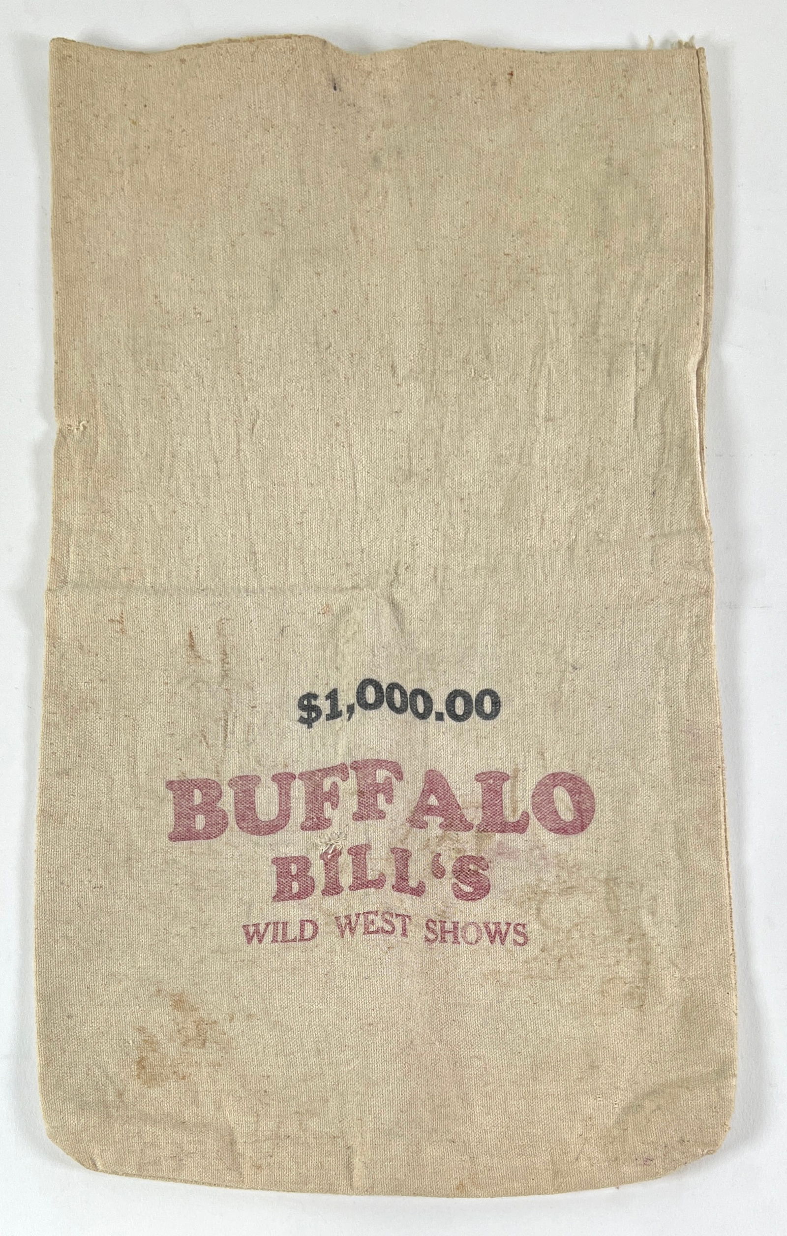 Buffalo Bill's Wild West Shows Cash Money Bag: Buffalo Bill's Wild West Shows $1,000 coin bag.