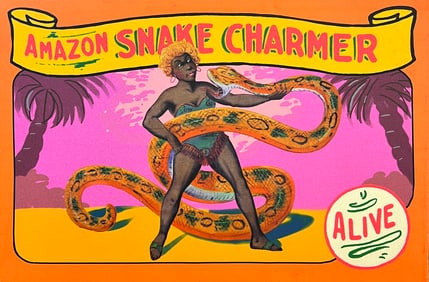 Giclee Painting of Amazon Snake Charmer Sideshow Banner