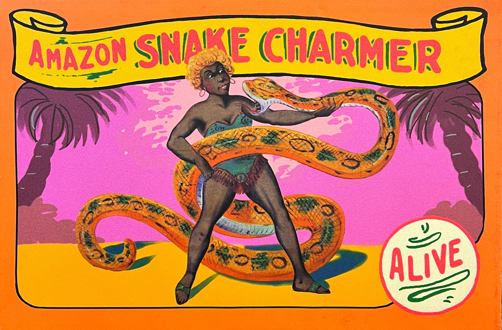 Giclee Painting of Amazon Snake Charmer Sideshow Banner (1 of 1)