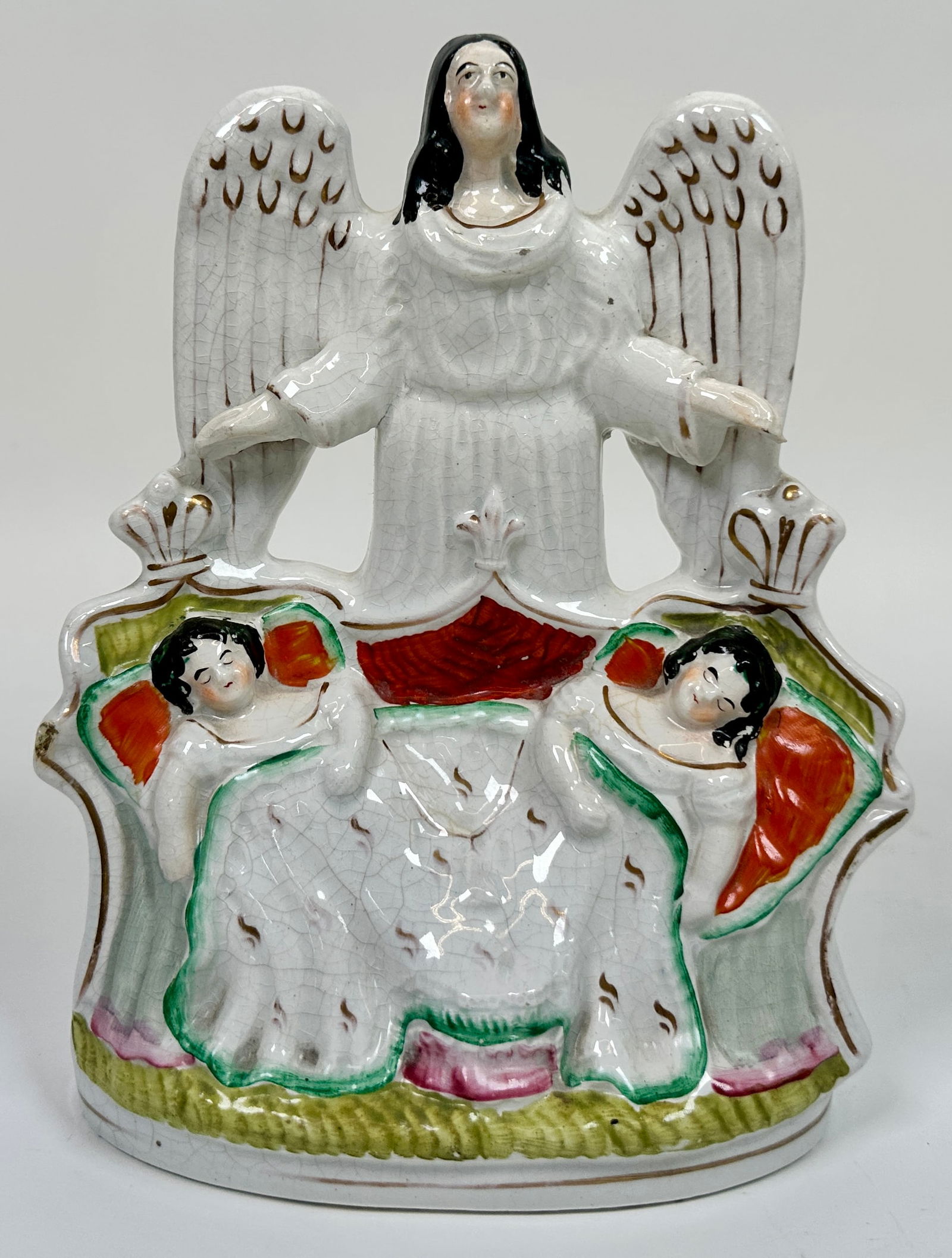 Staffordshire Portrait Figures - Pugh - Guardian Angel: Princes Royal and Prince of Wales - Victoria's Children, based on the engraving, "The Guardian Angel" by G. Dawe Pugh. 8.5"H