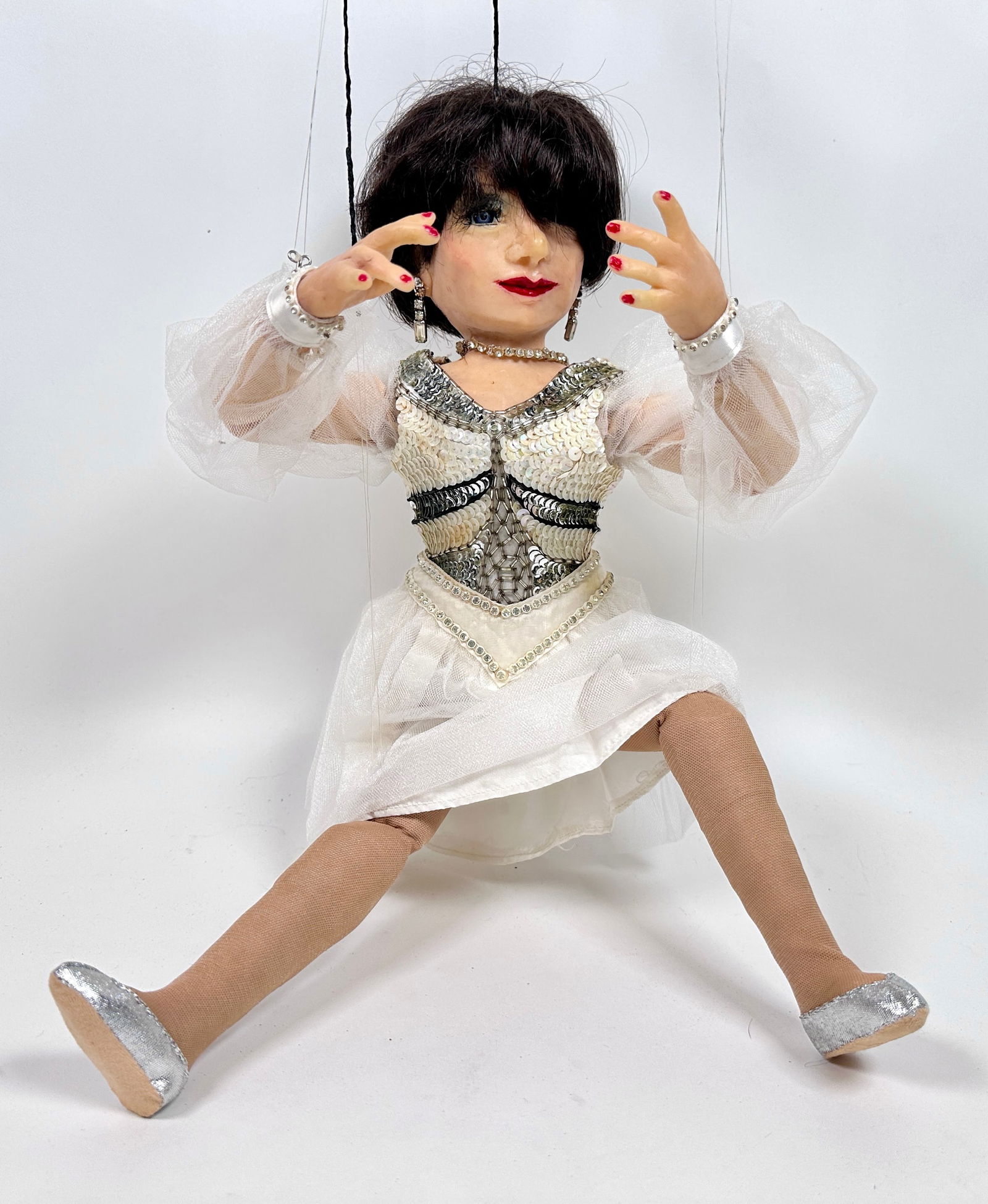 Villam Ilonka Marionette Puppet: Exquisite hand-made marionette with detailed sequin and beaded wardrobe. Detailed. 19"H