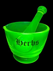 Vaseline Uranium Glass Mortal and Pestle