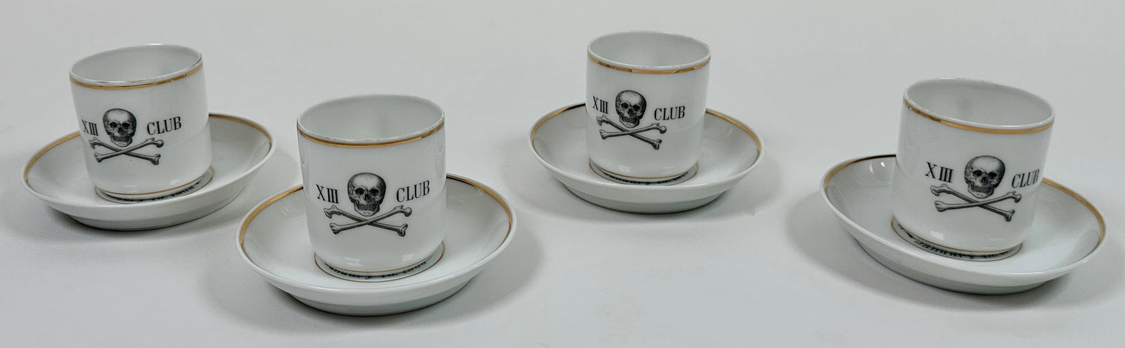 XIII Club -Thirteen Club - William and Mary: Porcelain demitasse cups and saucers for the secret society, The Thirteen Club, The College of William and Mary. Souvenir of the Banquet Hotel Astor, 1905.