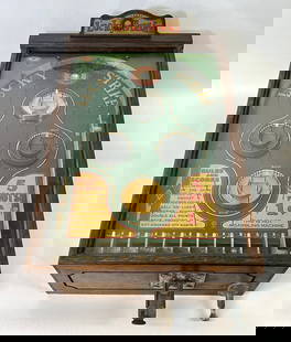 Pace Mfg. Lucky Strike Pinball - Coin Op: Coin operated Lucky Strike Pinball game of chance. Manufactured by Pace, 1932. With Key. Counter top model. 24"x16"x9". This item requires third party shipping.