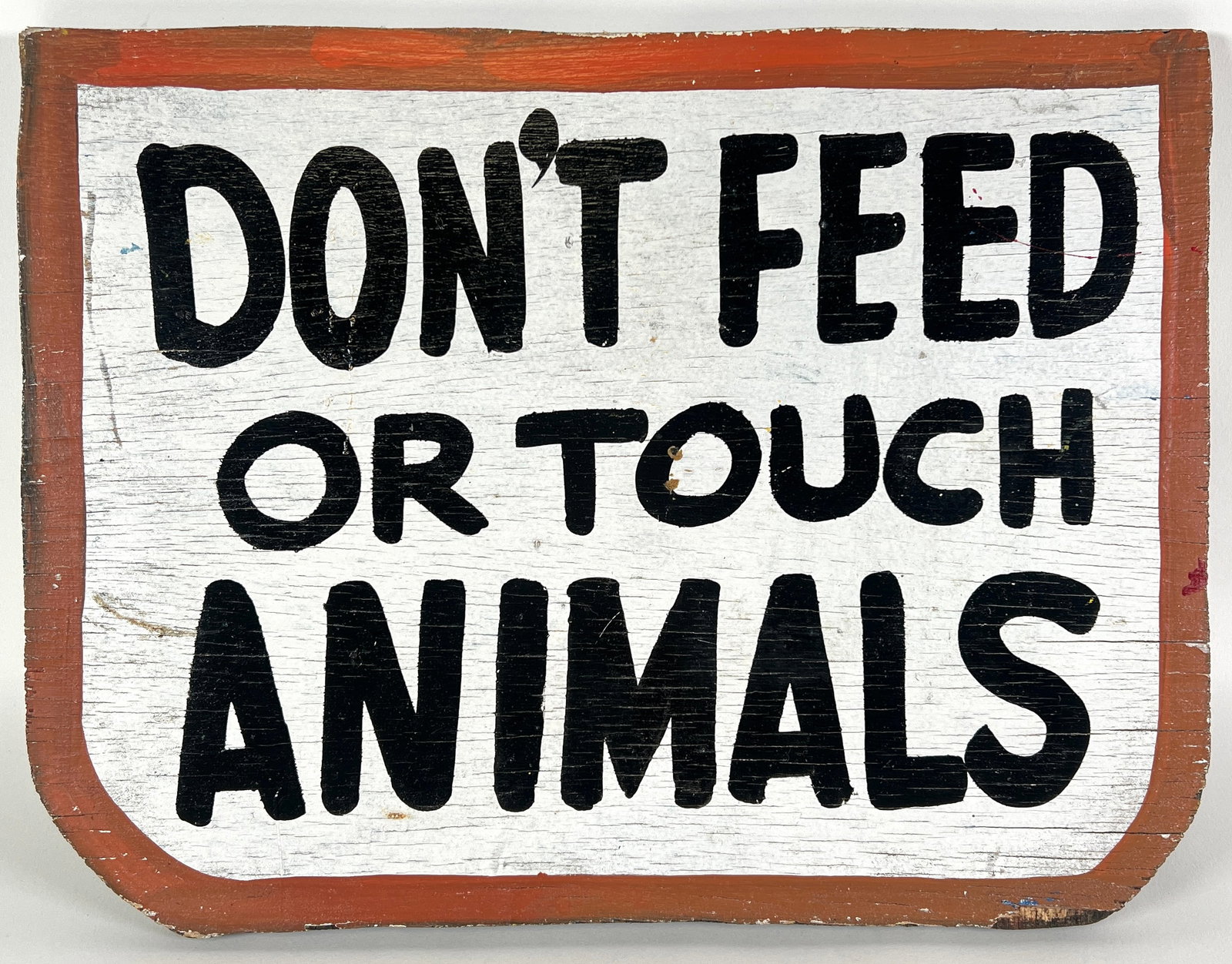 Jim Hand Carnival Sign: Hand-painted wooden carnival sign - Don't Feed or Touch the Animals. 12"x16". Jim Hand was a 20th Century showman, sign painter and illustrator.