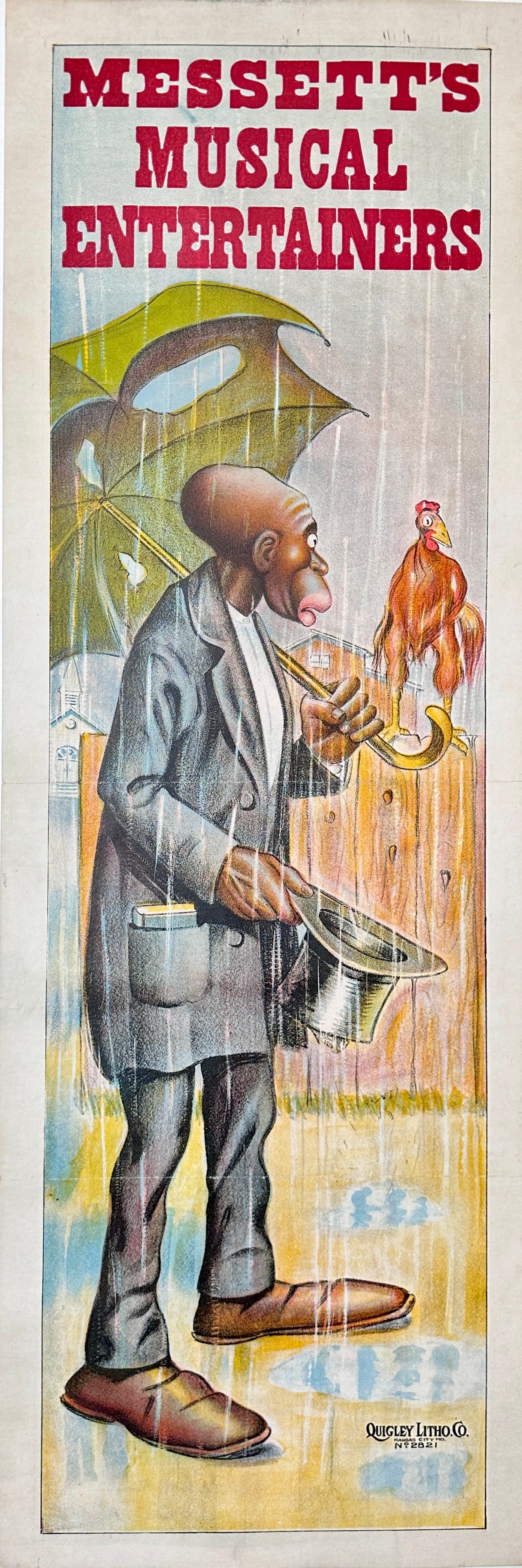 Messett's Musical Entertainers Poster: Minstrel - Original, authentic Messett's Musical Entertainers. Panel, Quigley Litho, 1920's. Professionally conserved on linen. 14"x42"