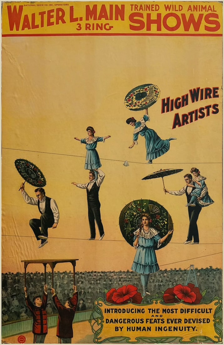 WALTER L MAIN 3-RING TRAINED WILD ANIMAL SHOWS CIRCUS POSTER (1 of 1)