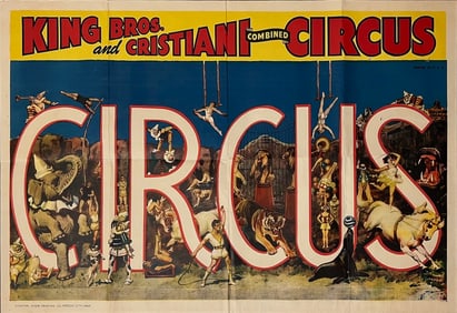 KING BROS and CRISTIANI ORIGINAL CIRCUS POSTER