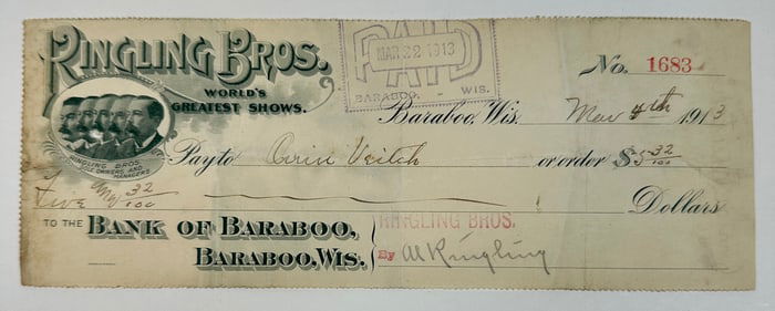 RINGLING BROS. - WORLD'S GREATEST SHOWS - AL RINGLING AUTOGRAPH