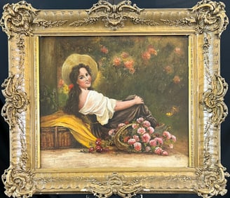 PAINTING OF A GIRL WITH FLOWERS
