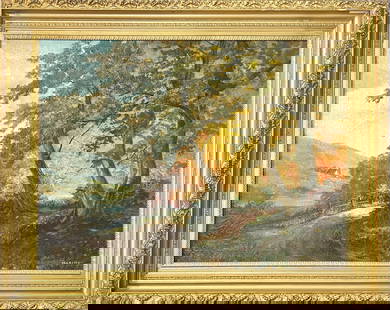 LARGE O/C LANDSCAPE PAINTING - MARINO: LARGE OIL ON CANVAS PAINTING OF A ROADWAY THROUGH THE COUNTRYSIDE. SIGNED MARINO IN THE LOWER RIGHT. GILT FRAMED, CRAQUELURE THROUGHOUT. 38"X49". REQUIRES THIRD PARTY SHIPPING/TRANSPORTATION.