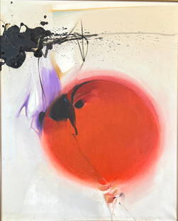 E. RODRIGUEZ MID-CENTURY PAINTING: E. RODRIGUEZ (ATTR.) OIL ON CANVAS PAINTING, SIGNED, 1967. HAVING A MINUTE PUNCTURE, THINNESS. 36"X43". REQUIRES THIRD PARTY SHIPPING/TRANSPORTATION.