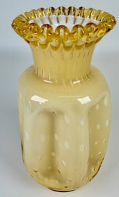 VINTAGE FENTON HONEY AMBER OPTIC PINCH VASE