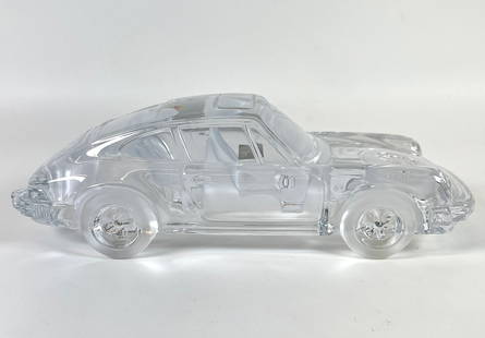LARGE DAUM CRYSTAL PORSCHE 911: LARGE, SIGNED ART GLASS SCULPTURE OF A PORSCHE 911, DAUM CRYSTAL - FRANCE. EXCELLENT. LABELED. 12"X5"X4"