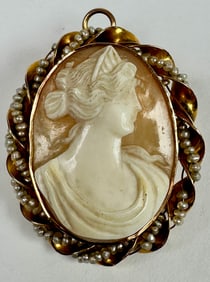 ANTIQUE 10K GOLD CAMEO PENDANT BROOCH