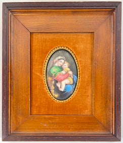 ANTIQUE PORCELAIN PAINTING - MADONNA AND CHILD