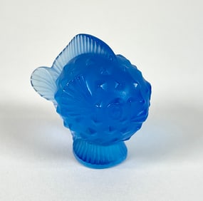 LALIQUE - FRANCE, BLUE PUFFERFISH