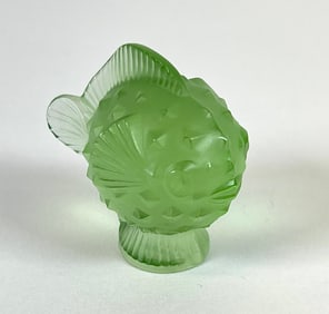 LALIQUE - FRANCE, GREEN PUFFERFISH