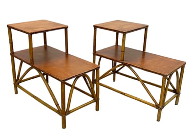 VINTAGE ATLAS RATTAN STEP BACK TABLES