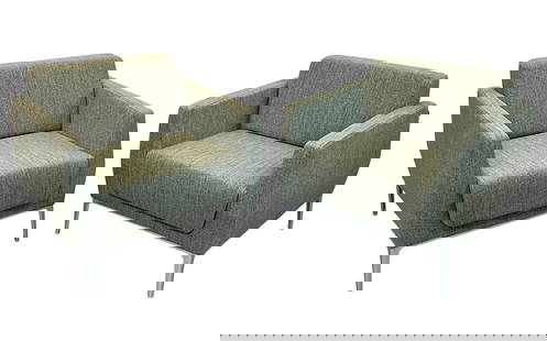 STEELCASE COOLEZE LOUNGE CHAIRS: PAIR OF NEW OLD STOCK STEELCASE COOLEZE IN GREY. 30"W, 29"D, SEAT 17", BACK (ARM) 24"