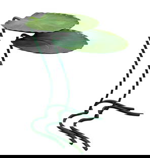 SALTERINI LILY PAD NEST OF TABLES: PAIR OF NESTING TABLES AFTER SALTERINI, METAL FINISHED IN GREEN. TALLEST 23"H