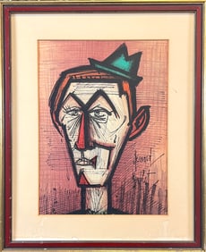 BERNARD BUFFET - LE CLOWN AU FOND ROUGE