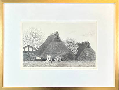 TANAKA RYOHEI - INAGAWA MAY: TANAKA RYOHEI (JAPAN, 1933-2019) ETCHING TITLED: INAGAWA MAY. SIGNED IN GRAPHITE, EDITION 21/130. FRAMED, 19"X25". REQUIRES THIRD PARTY SHIPPING/TRANSPORTATION.