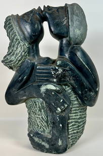 LARGE STONE ART SCULPTURE - NEONO B: LOVERS ART SCULPTURE. SIGNED NEONO B. ON VERSO. 17"H. REQUIRES THIRD PARTY SHIPPING/TRANSPORTATION.