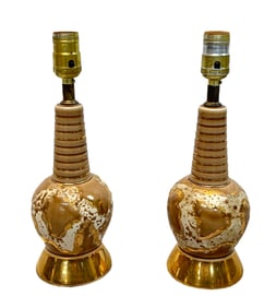 DIMINUTIVE ATOMIC GOLD GLAZED TABLE LAMPS