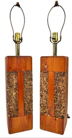 MID-CENTURY WOOD WITH CORK LAMPS