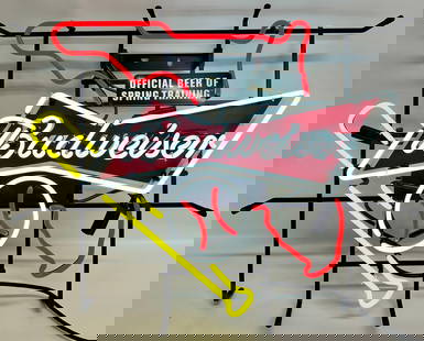 BUDWEISER BEER - BASEBALL NEON SIGN: OFFICIAL BEER OF SPRING TRAINING NEON SIGN, WORKING. 24"X30". REQUIRES THIRD PARTY SHIPPING/TRANSPORATION.