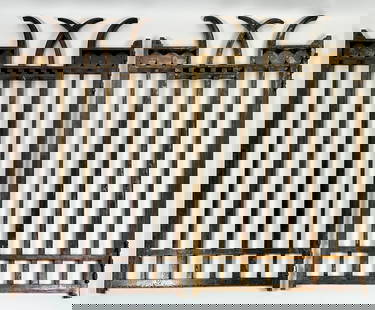 SALVAGED ANTIQUE BRONZE BANK CASHIER GRILLES: ARCHITECTURAL SALVAGE, HEAVY BRONZE BANK TELLER GRILLES. ROMAN COIN DESIGN INSERTS, HINGE MOUNTING AT EDGES. APPROX. 50 POUNDS EACH. 16"X24". REQUIRES THIRD PARTY SHIPPING/TRANSPORATION.