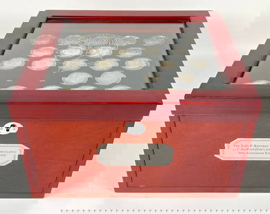 KENNEDY HALF DOLLAR 50TH ANNIVERSARY: JFK UNCIRCULATED HALF DOLLAR 50TH ANNIVERSARY COLLECTION IN DELUXE STORAGE BOX. CONTAINS 88 COINS, P&D MINTS, PAIR OF 90% SILVER HALVES, 5 40% HALVES, 1970-D KEY DATE.